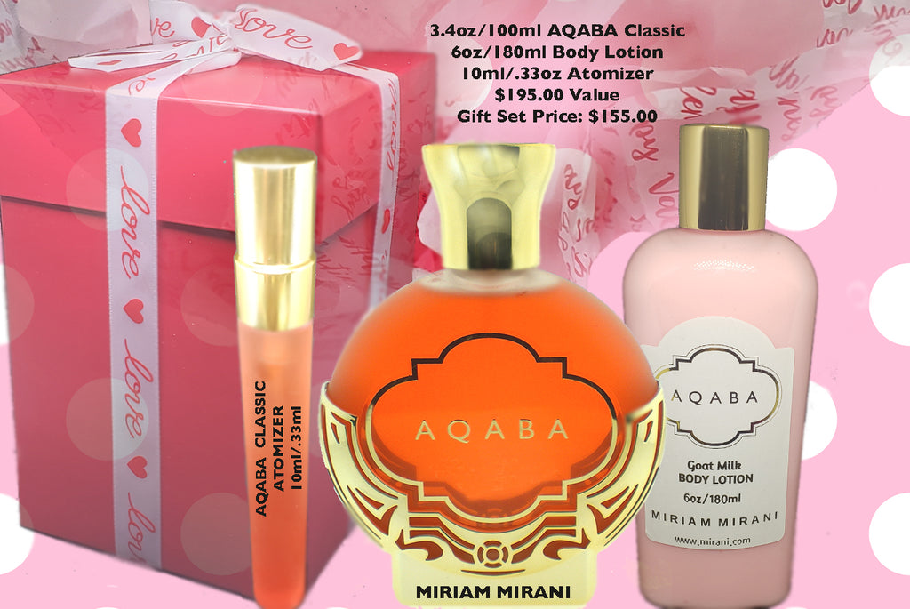 AQABA GIFT SET: 3.4oz/100ml Classic, 6oz/180ml Lotion and 10ml/.33 Atomizer